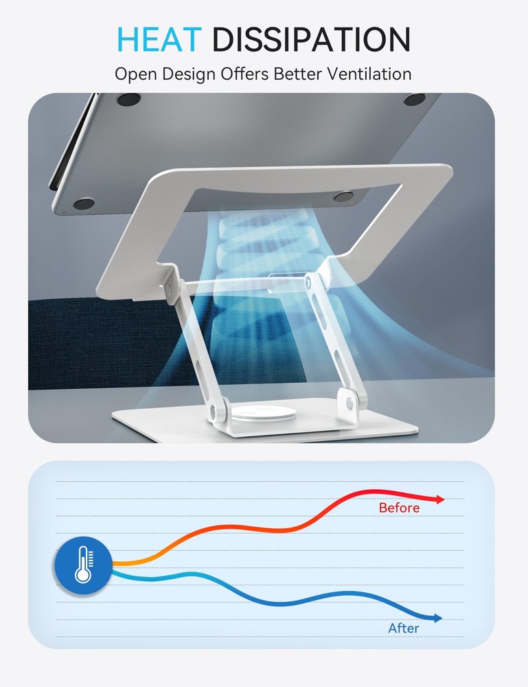 360 Rotating Laptop Stand, Ergonomic Computer Riser for Desk, Adjustable Heig...