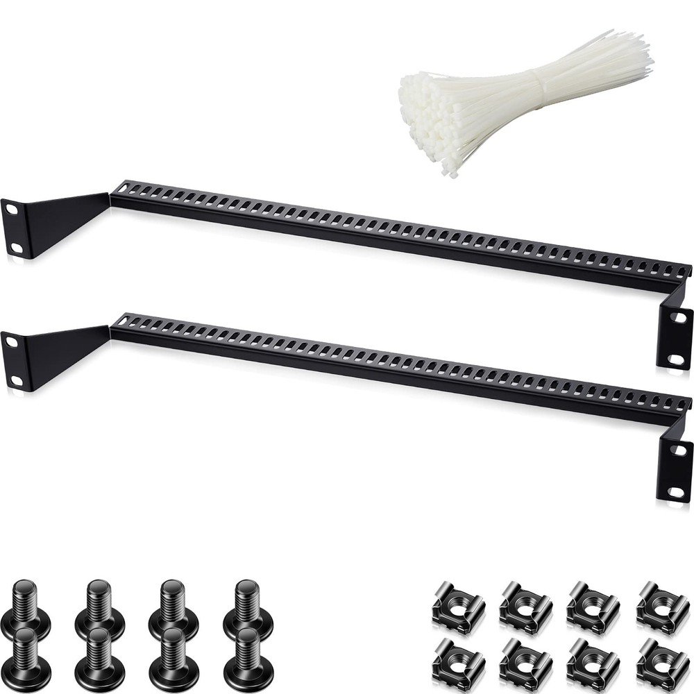 2 Pcs 1U Horizontal 19 Inch Rack Mount Cable Management Support Bar Bracket C...