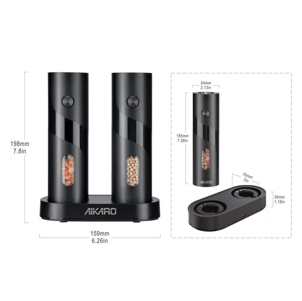 - Salt and Pepper Mill Automatic Spice Grinder, Rechargeable (Set)