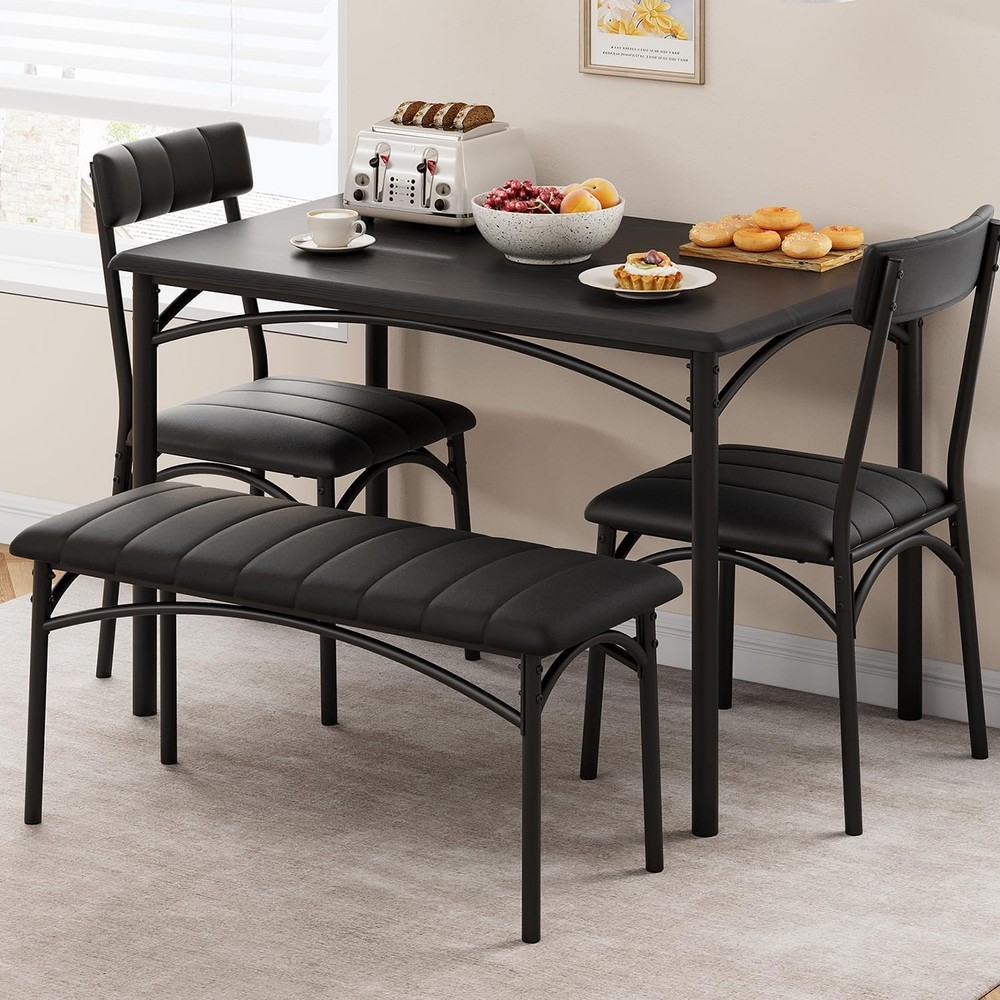 Dining Table Set 4 Kitchen Table W/ Chairs 4 Rectangular Wood Dining Room Table