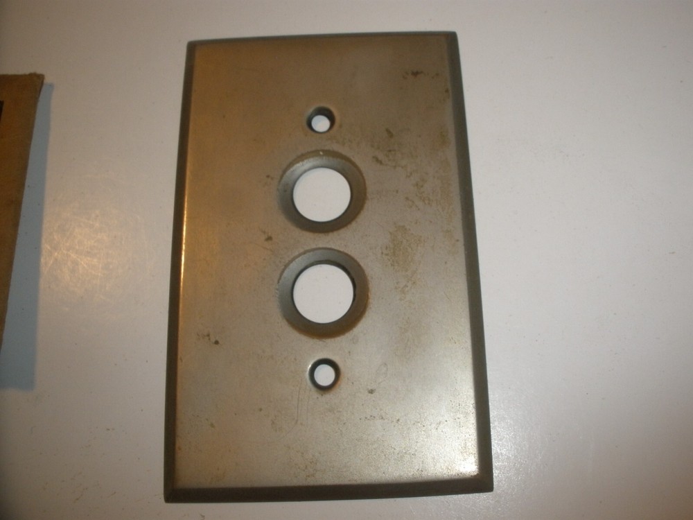 Vintage Metal Double Push Button Switch Plate Silver Tone