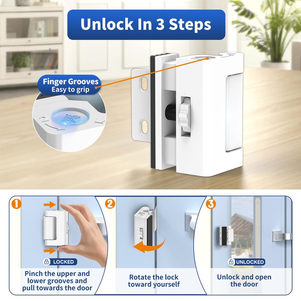 SecureLatch Home Door Reinforcement Lock, 800lbs Force-Resistant White-2PCS