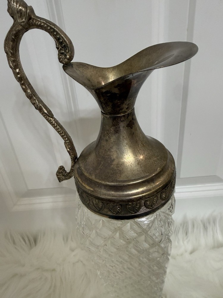 Victorian Diamond Pattern Silverplate Pitcher with Ornate Handle