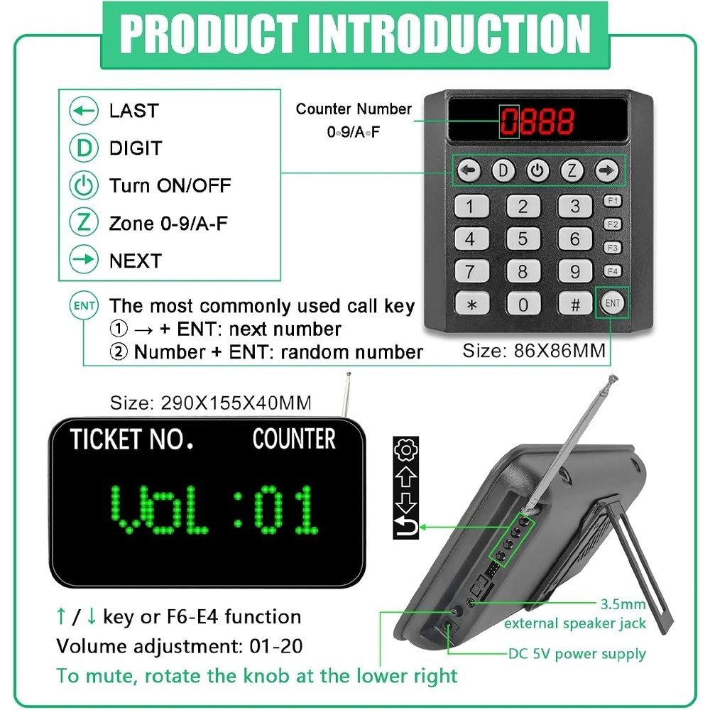 Take a Number Machine Queue Wireless Calling System with 3 Keypad 1 Display