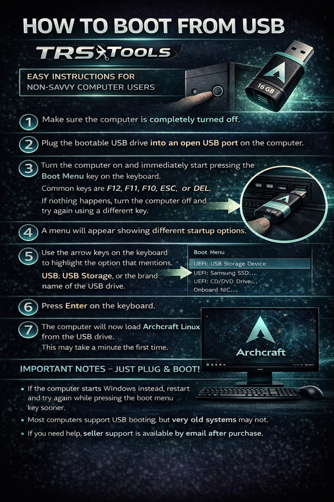 Archcraft Linux Bootable USB Flash Drive 64GB Live Arch-Based OS UEFI BIOS