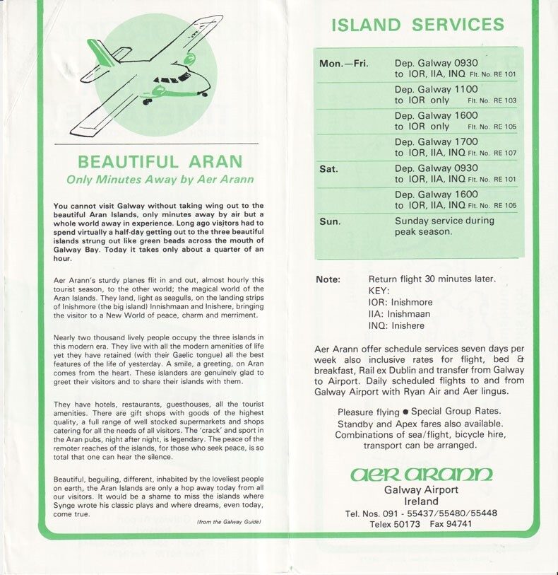Aer Arann timetable 1989/03/27