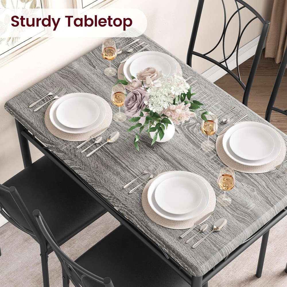 5 Piece Dining Table Set for 4, Kitchen Table with 4 Upholstered Chairs Dinette