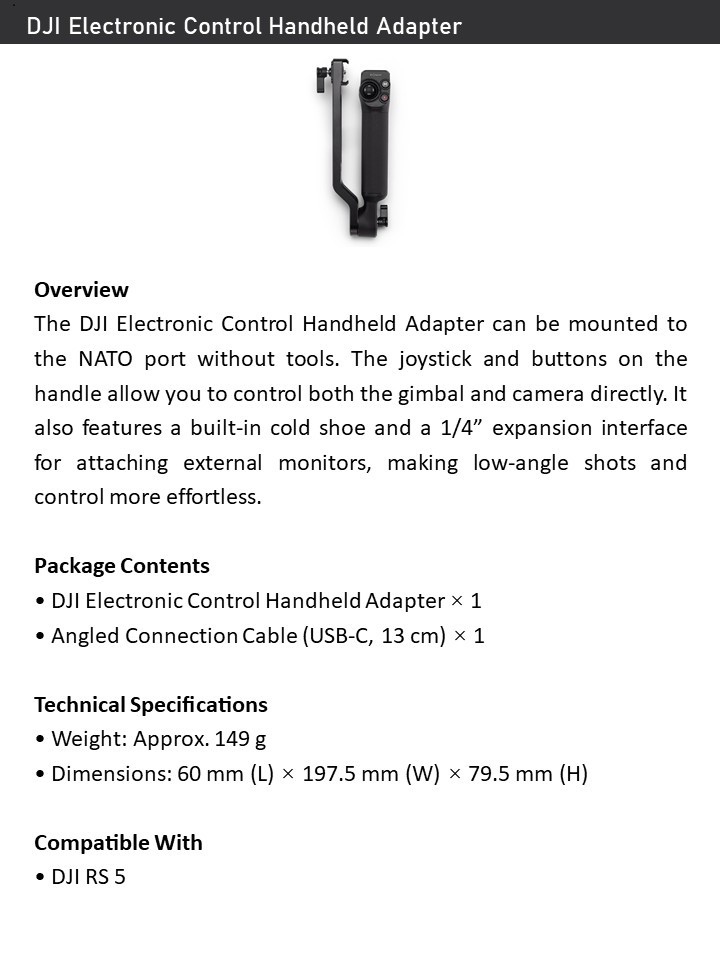 DJI Electronic Control Handheld Adapter for RS 5 –Direct Gimbal/Camera Control