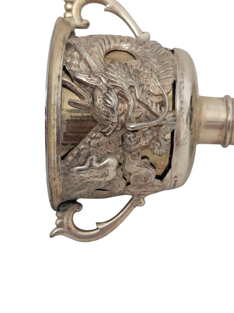 Double Handled Dragon Goblet Cup Small Chalice Silver Tone