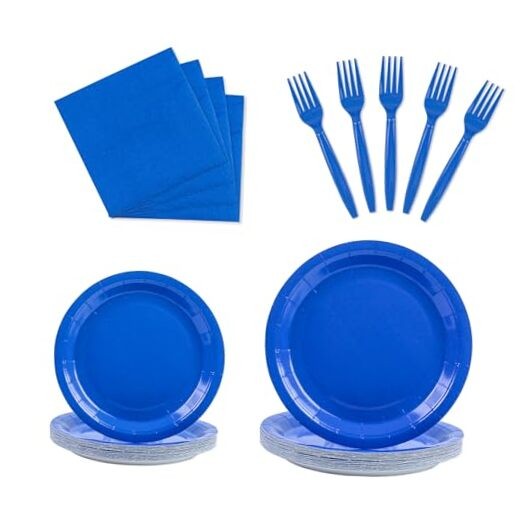 100PCS Paper Plates Disposable Party Tableware Set Includes 7in & 9in Blue