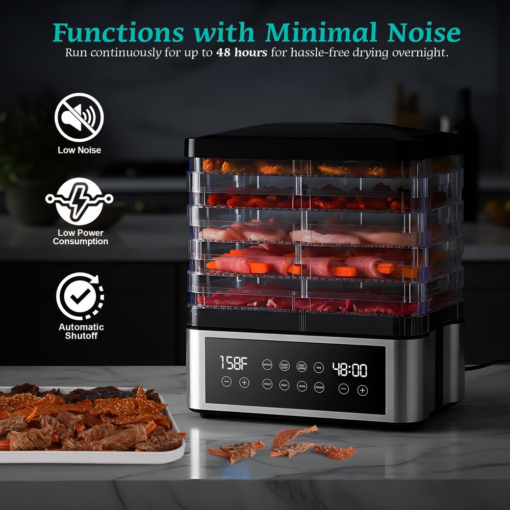 Food Dehydrator, One-Touch Dehydrator with Automatic Temperature Control 5 BP...