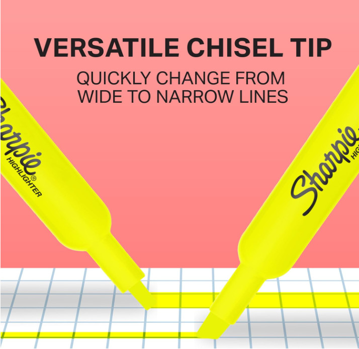 SHARPIE Tank Style Highlighters, Chisel Tip, Fluorescent Yellow, 4 Count