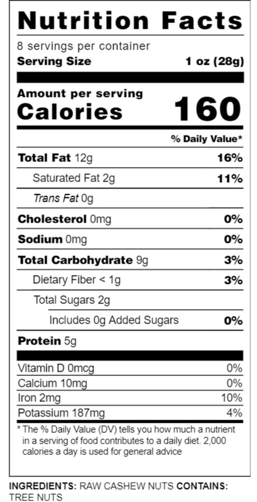 Jumbo Whole Raw Cashews Nuts - 4oz