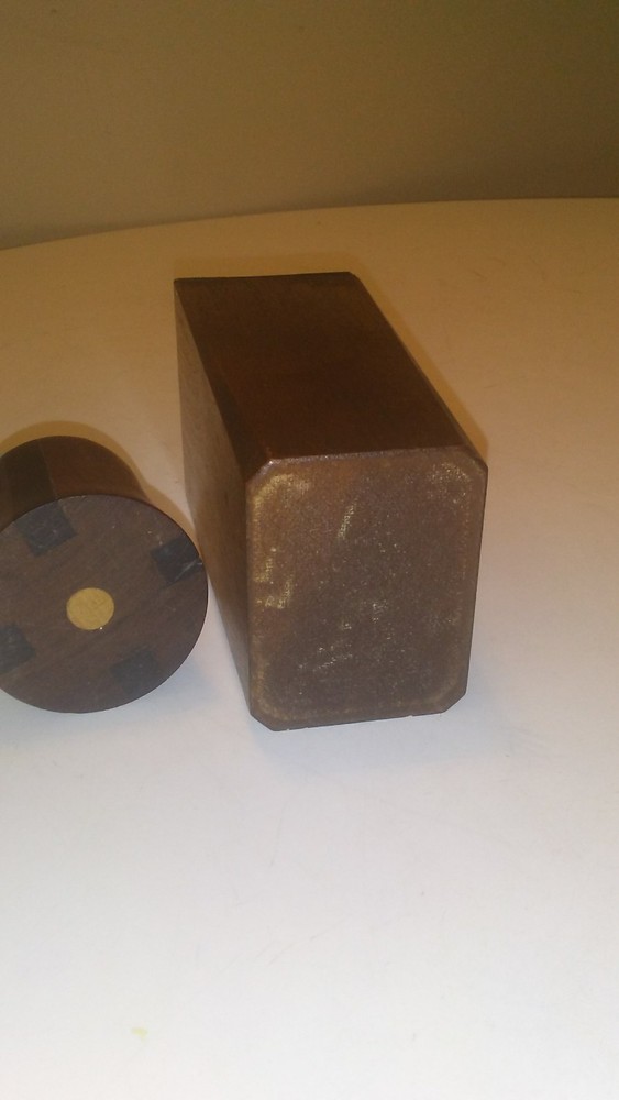 MODERNIST MCM TABLE LIGHTER PAIR WOOD LEATHER TEAK WALNUT