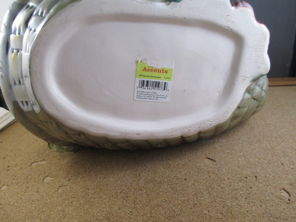 Green Ceramic Cornucopia Thanksgiving Table Decor & Silk Flower