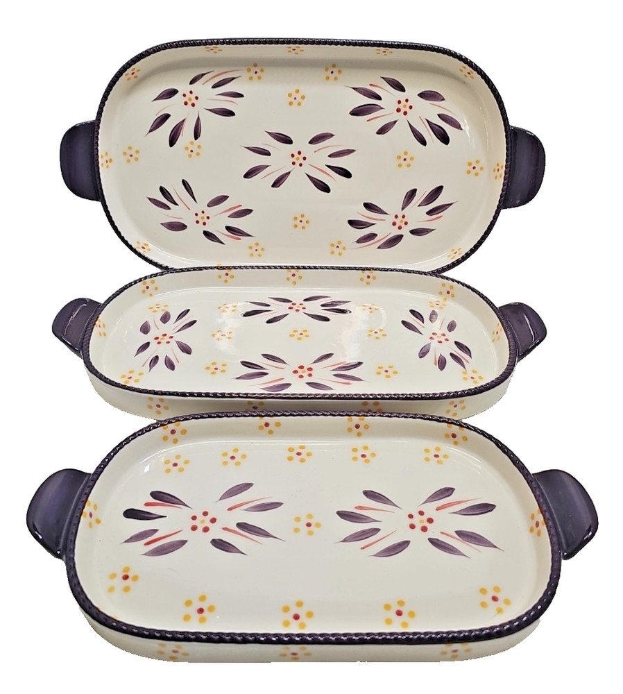 Temptations Old World Confetti Eggplant Squoval  3 Nesting Baking Dish Set