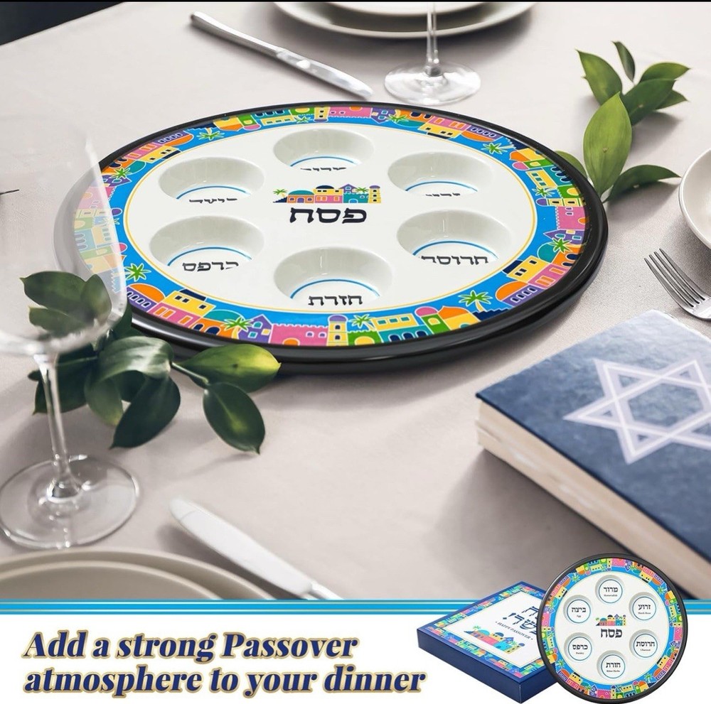 Ceramic Elegant Seder Plate Passover Round Design
