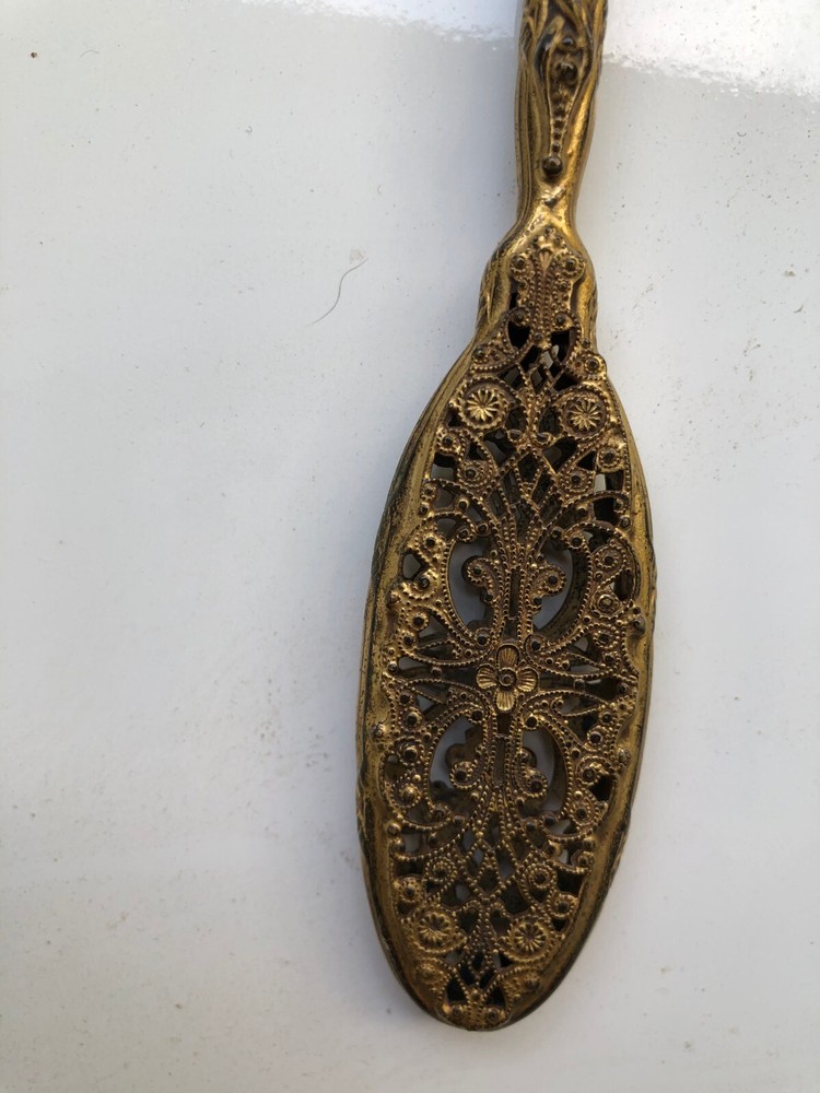 ANTIQUE VINTAGE APOLLO ORMOLU VANITY SET 3 PC BOX BRUSH MIRROR