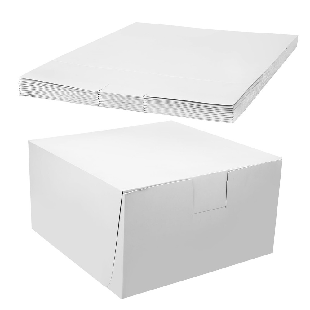 10 Pcs Large Cake Box White Non Window Corner Lock Bakery Box Square Cardboar...