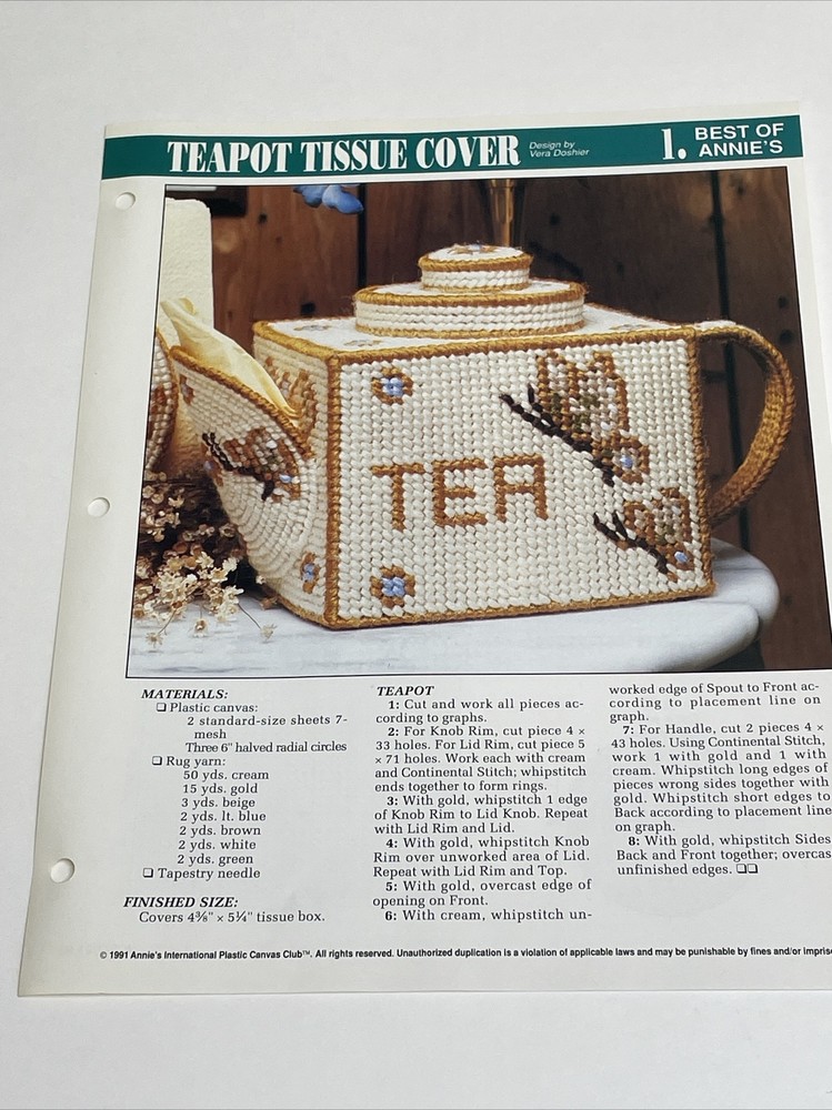 Teapot Tissue Cover Annie's Attic Plastic Canvas Pattern
