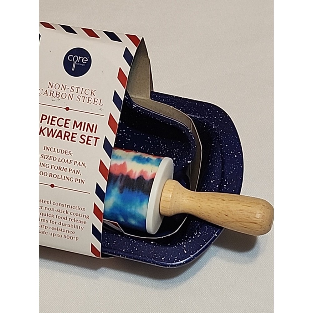 Core Kitchen 3 pc Mini Bakeware Set Loaf Pan Spring Form Pan Bamboo Rolling Pin