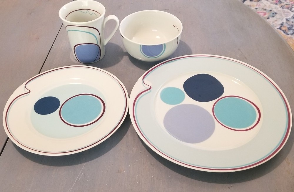 Livliga Halsa Portion Control Place Setting 4 Piece Art Deco Pattern Ceramic HTF
