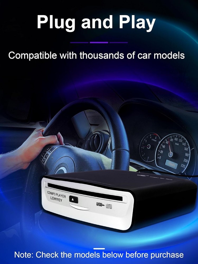 Universal External CD Player for Car with Remote Control & USB Extension Cable