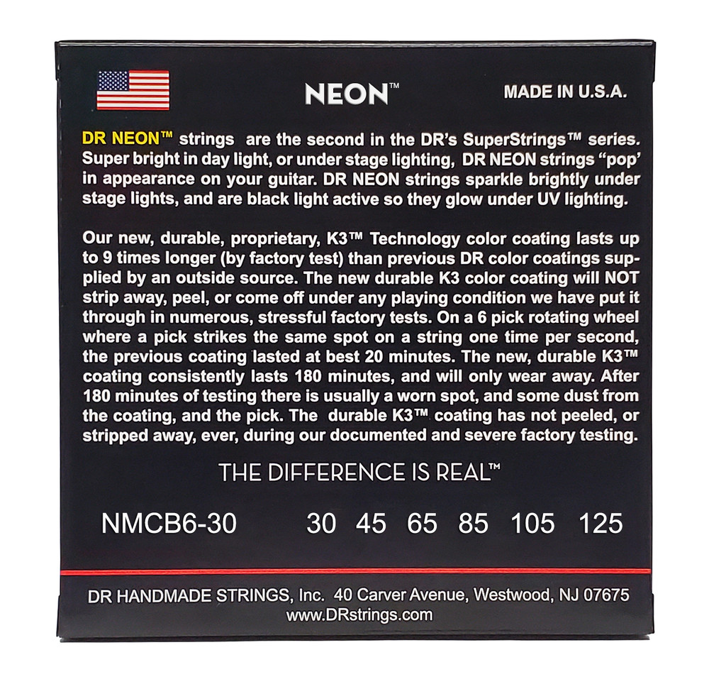 DR Strings Hi-Def Neon Multi-Color Bass Strings 6-String Medium 30-125