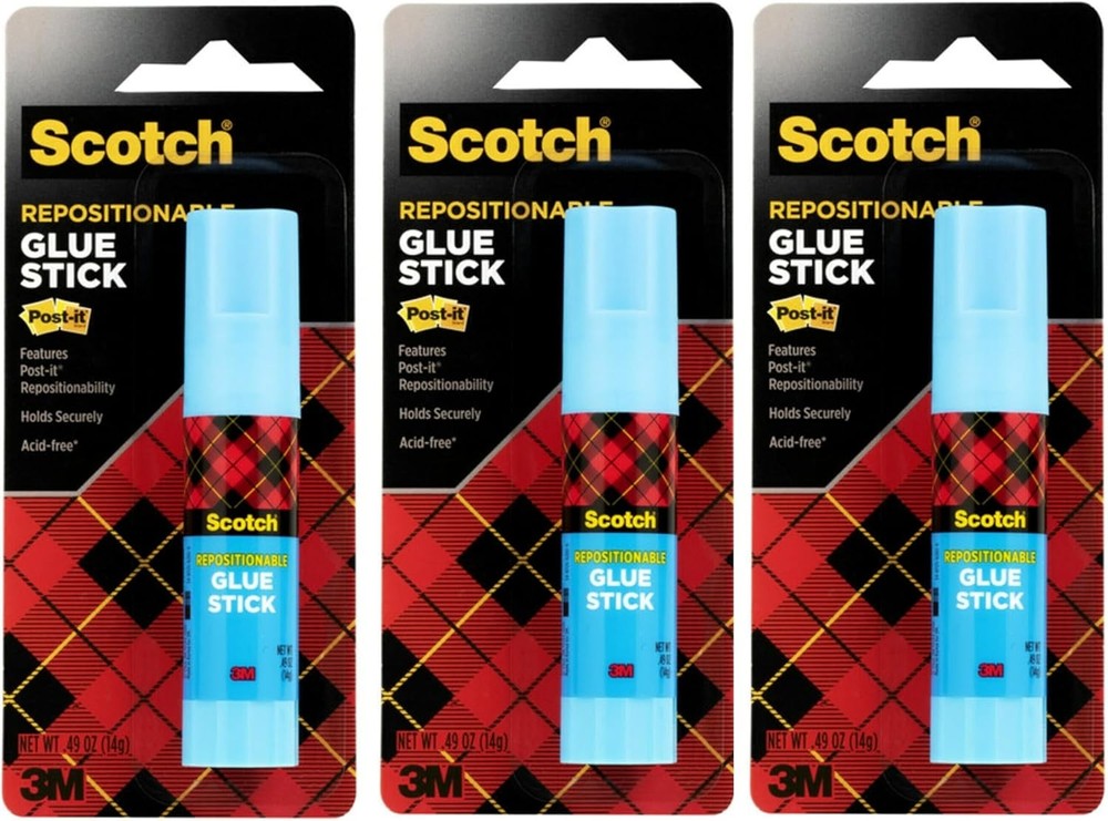 Removable Restickable Glue Stick, .49oz, Repositionable Stick (3-Pack) Clear