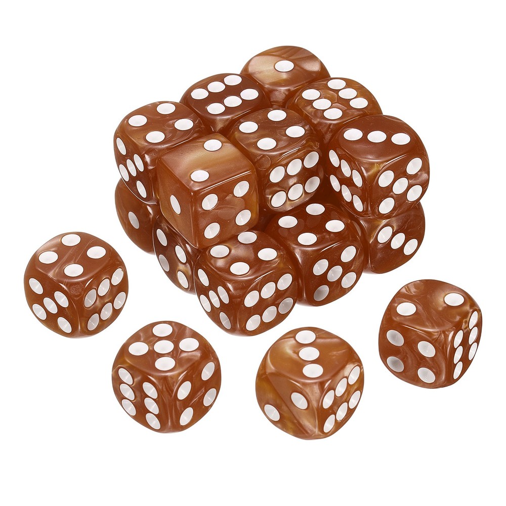 20pcs D6 Brown Acrylic Dice, 6 Colored Sides, Pearl Pattern