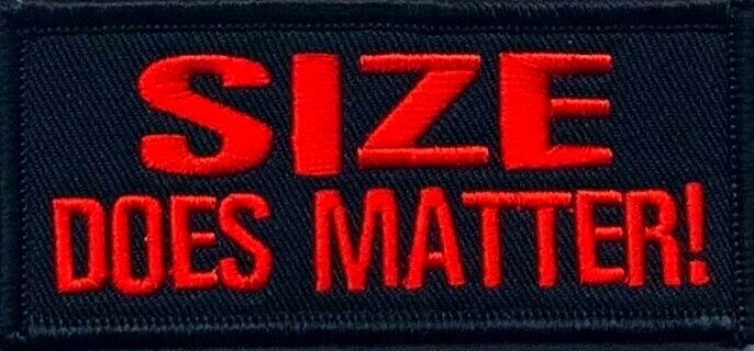 SIZE DOES MATTER MOTORCYCLE VEST EMBROIDERED IRON ON PATCH H-7