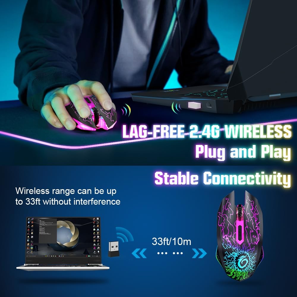 VersionTECH. Wireless Gaming Mouse, Rechargeable Computer Mouse Mice with Col...