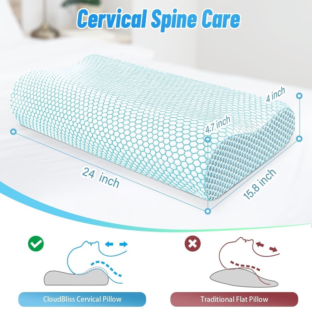 Sleeping Pillow For Neck Support, Cervical Comfort, Standard Size, Blue