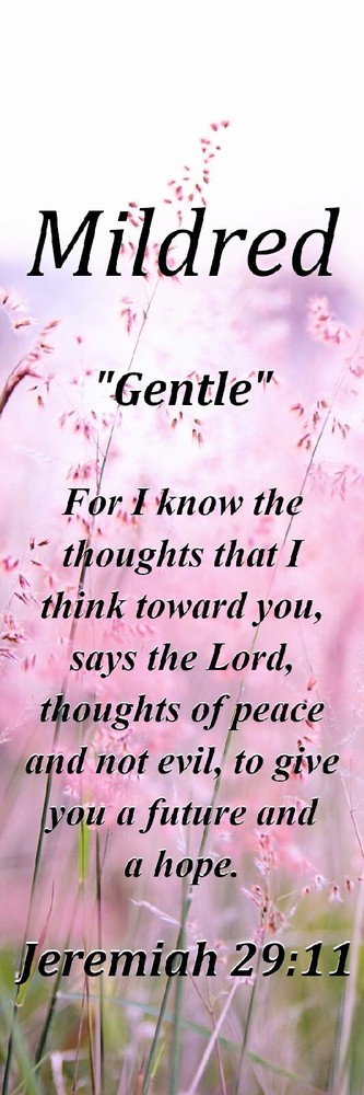Mildred "Gentle" Keepsake Name Meaning Bookmark with Bible Verse and Tassel