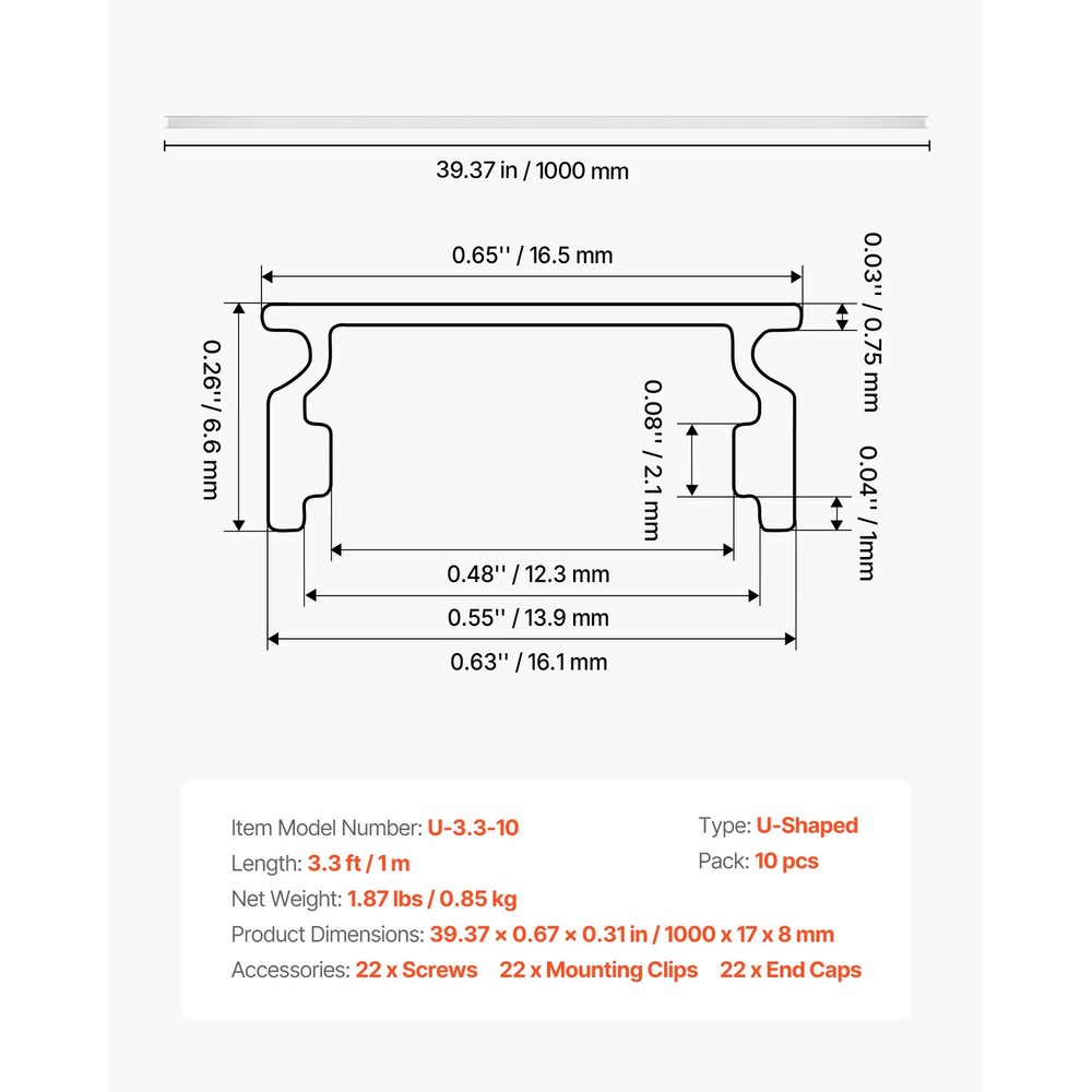 Uimoso 10-Pack 3.3 ft U-Shaped LED Aluminum Channel Diffuser for Light Strips