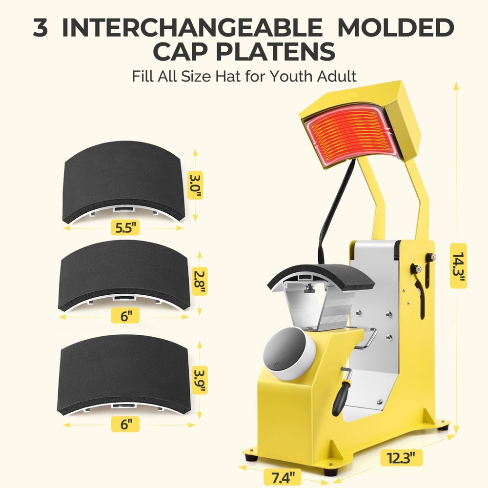 🎁3-in-1 Professional Hat Heat Press with Precise Knob Control Panel for DIY🎁