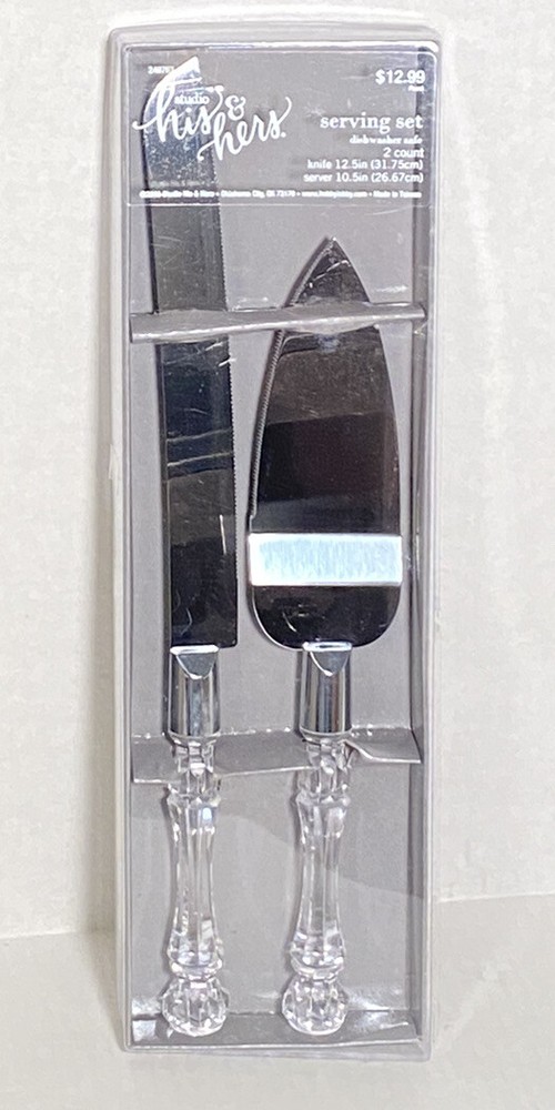 Wedding Cake Serving Set His Hers Faux Crystal Handles Knife Server