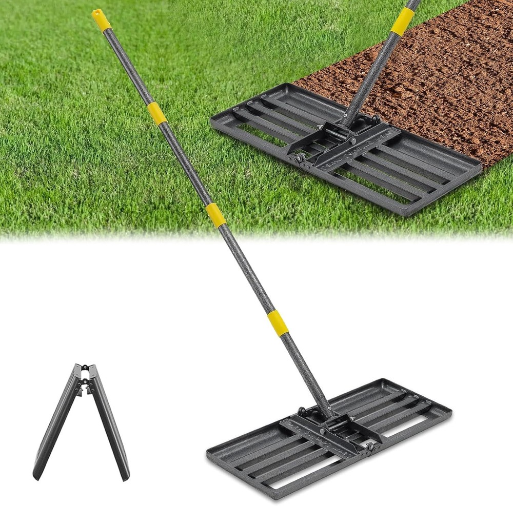 30"x10" Lawn Leveling Rake 6FT Adjustable Foldable Plate Heavy Duty