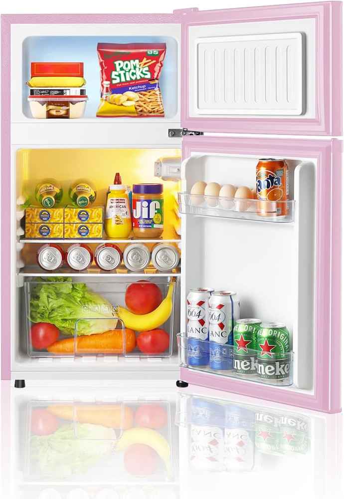 Mini Fridge with Freezer, 3.2 Cu.Ft, 2 Doors Compact Mini Refrigerator with Sepa
