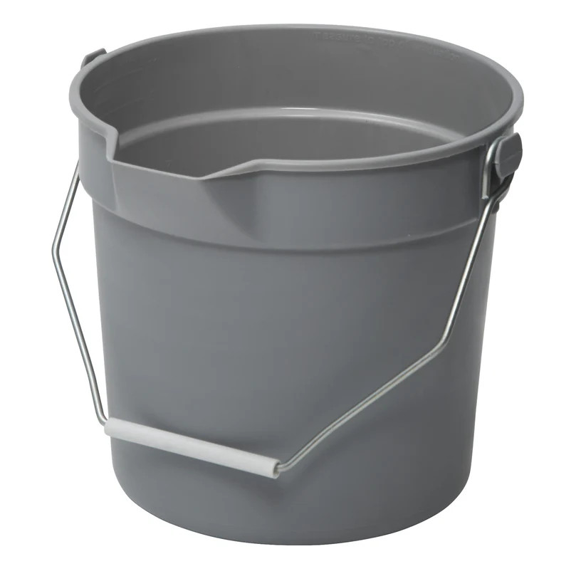 Cleaning Utility Pail Pour Spout Molded Graduations Polyethylene Gray 10 Quart