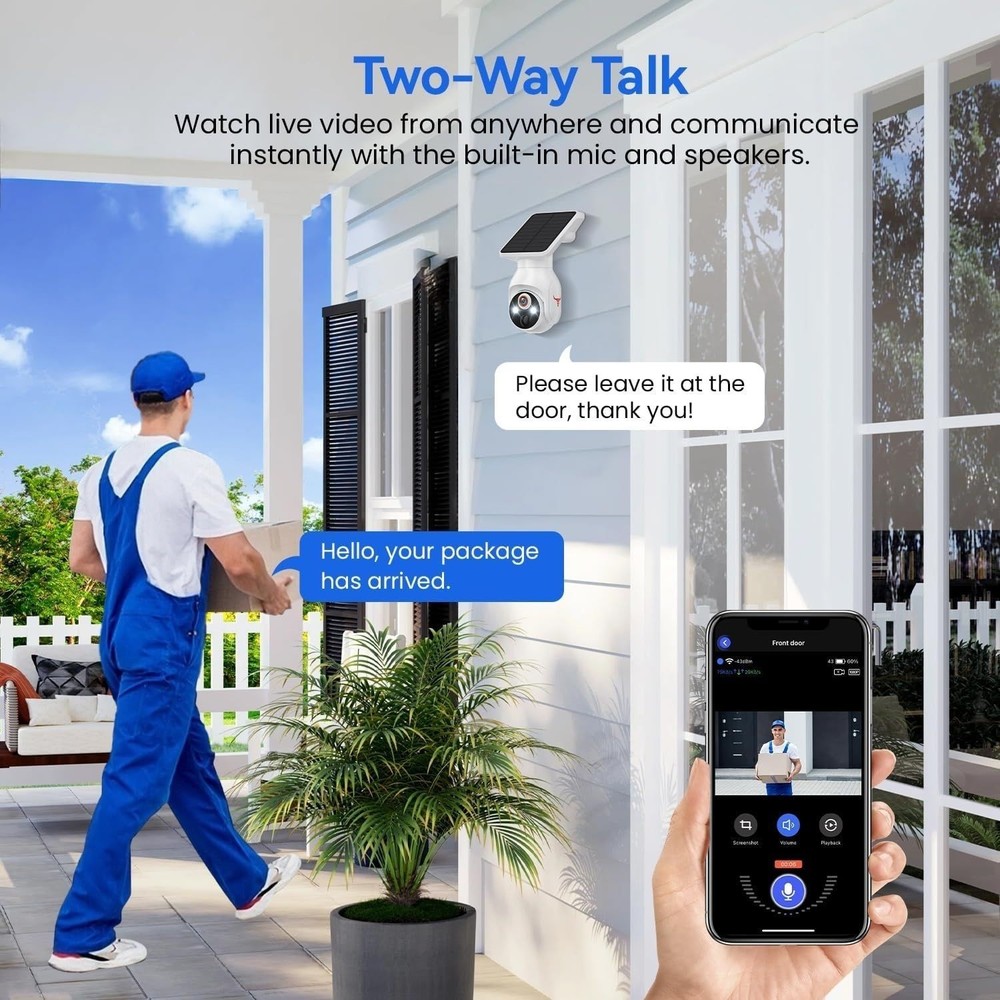 Solar Panel Powered Security Camera 1080p WiFi Camera with Night Vision Motion