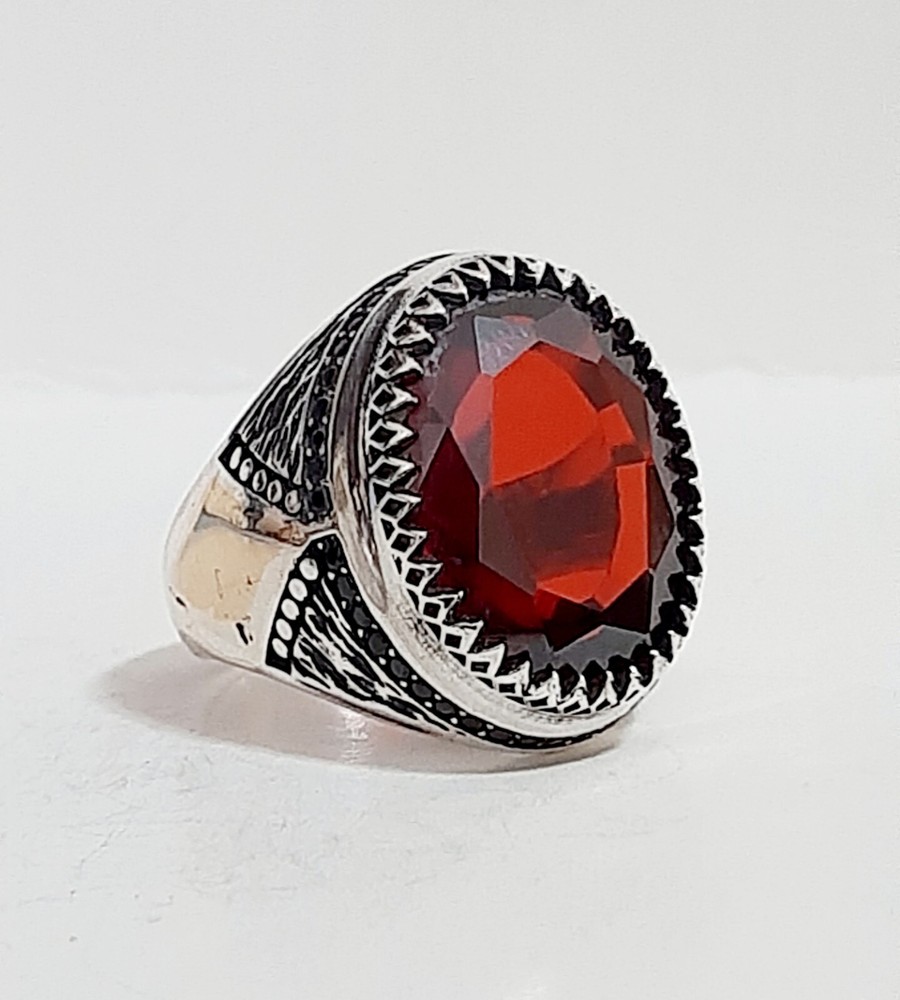 Men's Ring 925 Silver Ruby Solitaire Carniola Pirate Ring Man Sterling Ruby