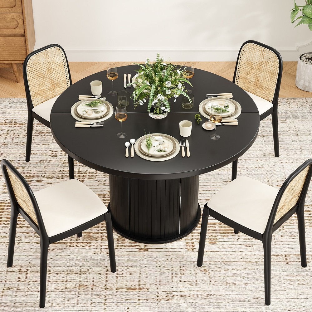 43" Round Dining Table for 4 People, Small Wood Kitchen Table with Sturdy Meta