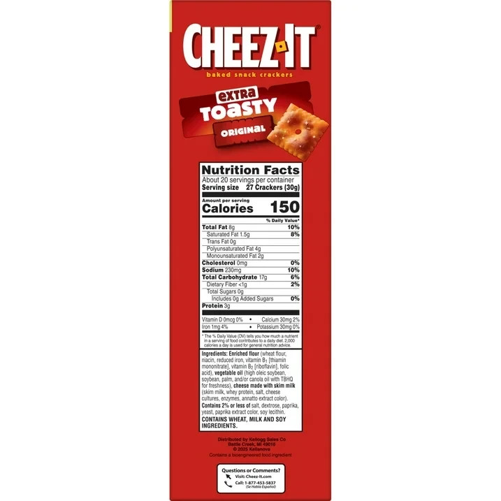 Cheez-It Extra Toasty Cheese Crackers, Baked Snack, 21 oz