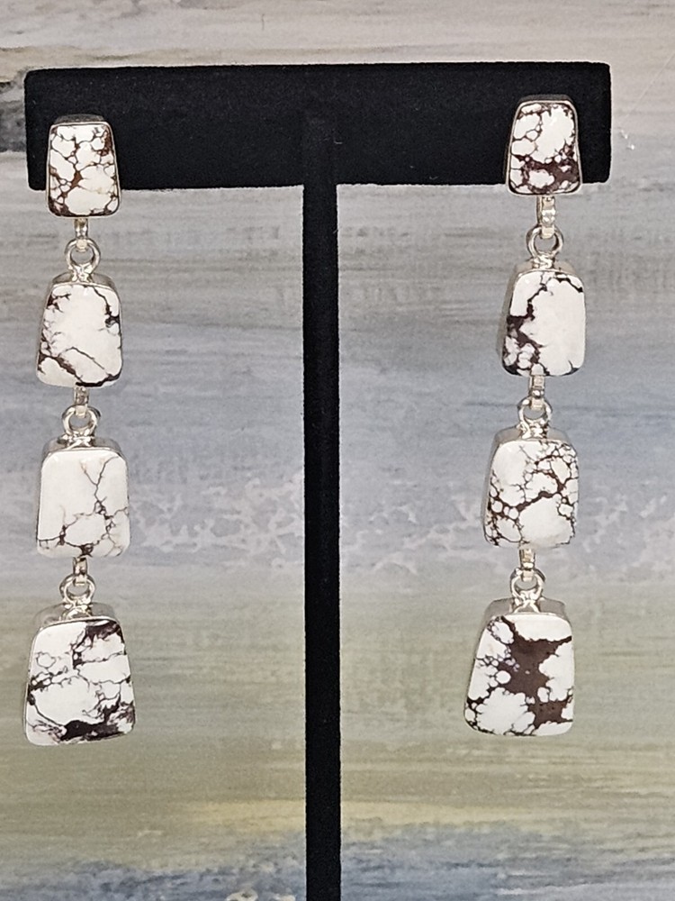 CHACO CANYON STERLING SILVER MAGNESITE LINKED DROP EARRINGS - NWT