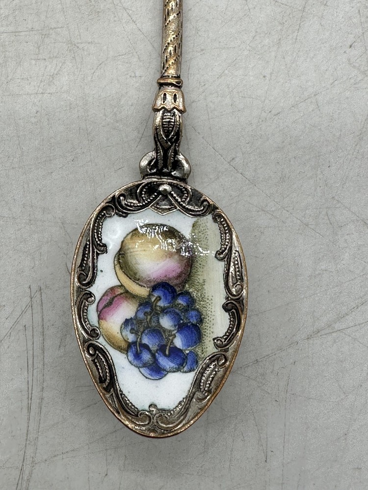 Ornate Silver with Enameled Fruit 5" Souvenir Spoon