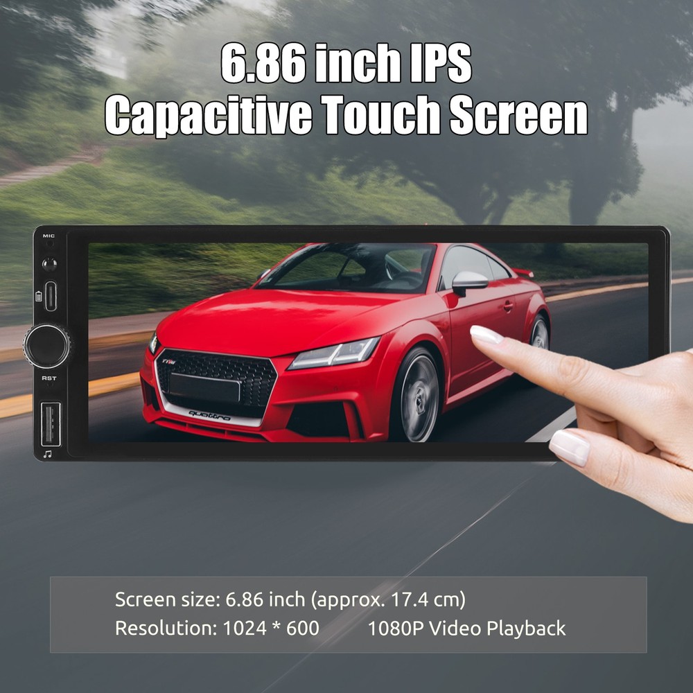 6.86" Single Din Touchscreen Car Stereo with Wireless Apple Carplay Android Auto