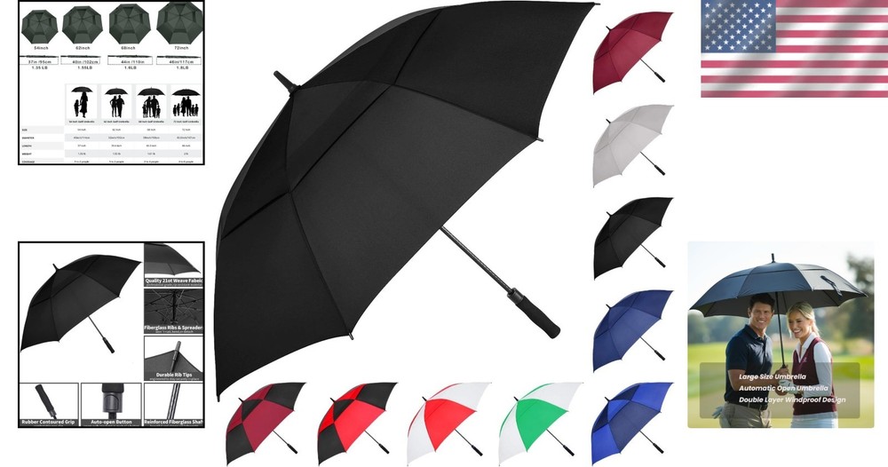 62 Inch Oversized Golf Umbrella - Automatic, Windproof, SPF 50+ Protection