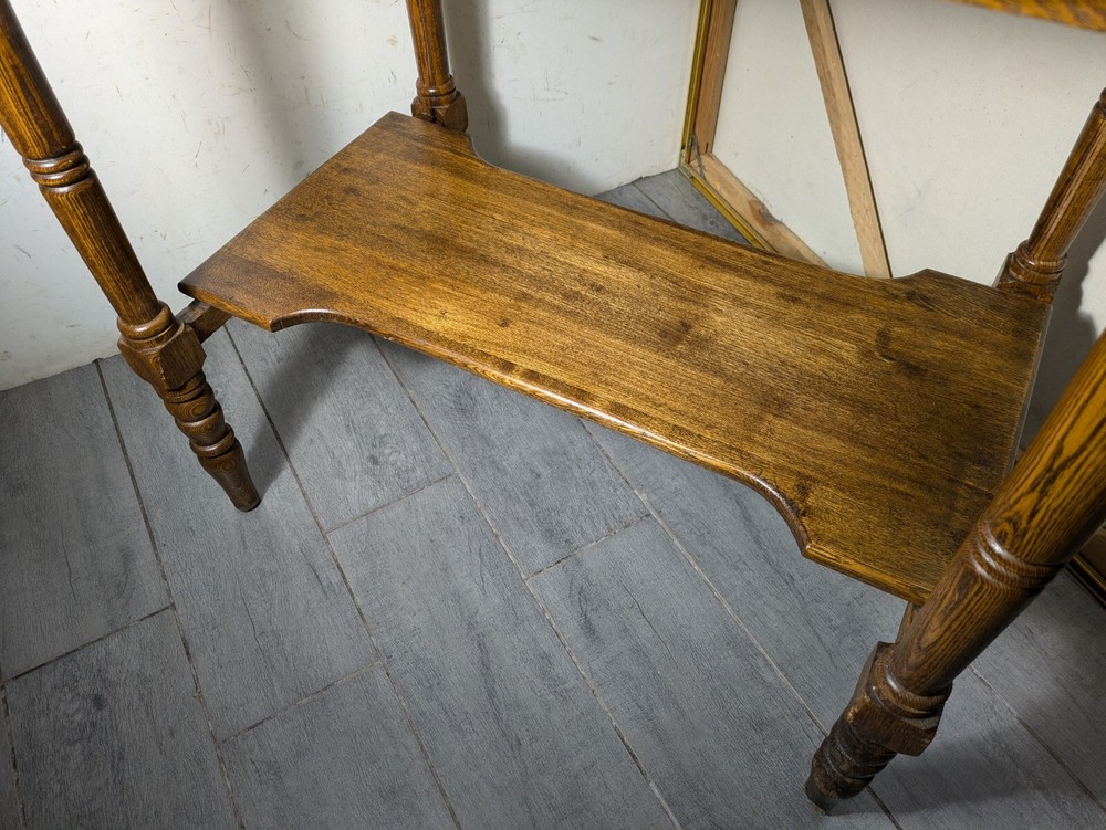 Antique Victorian Rustic Oak Wood 2-Tier 1-Drawer Parlor Table