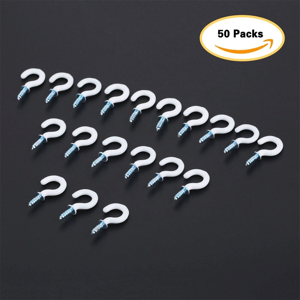50/100Pcs 0.94" Strong Durable Vinyl Coated Ceiling Hooks Space-saving Hardware